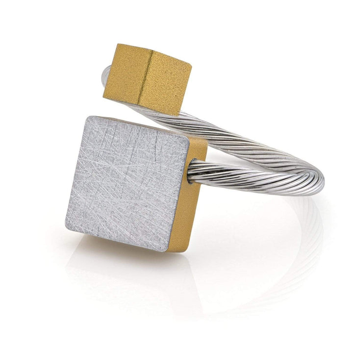 Ring vierkant en kubusje Goudkleurig|Geel fits most R7G