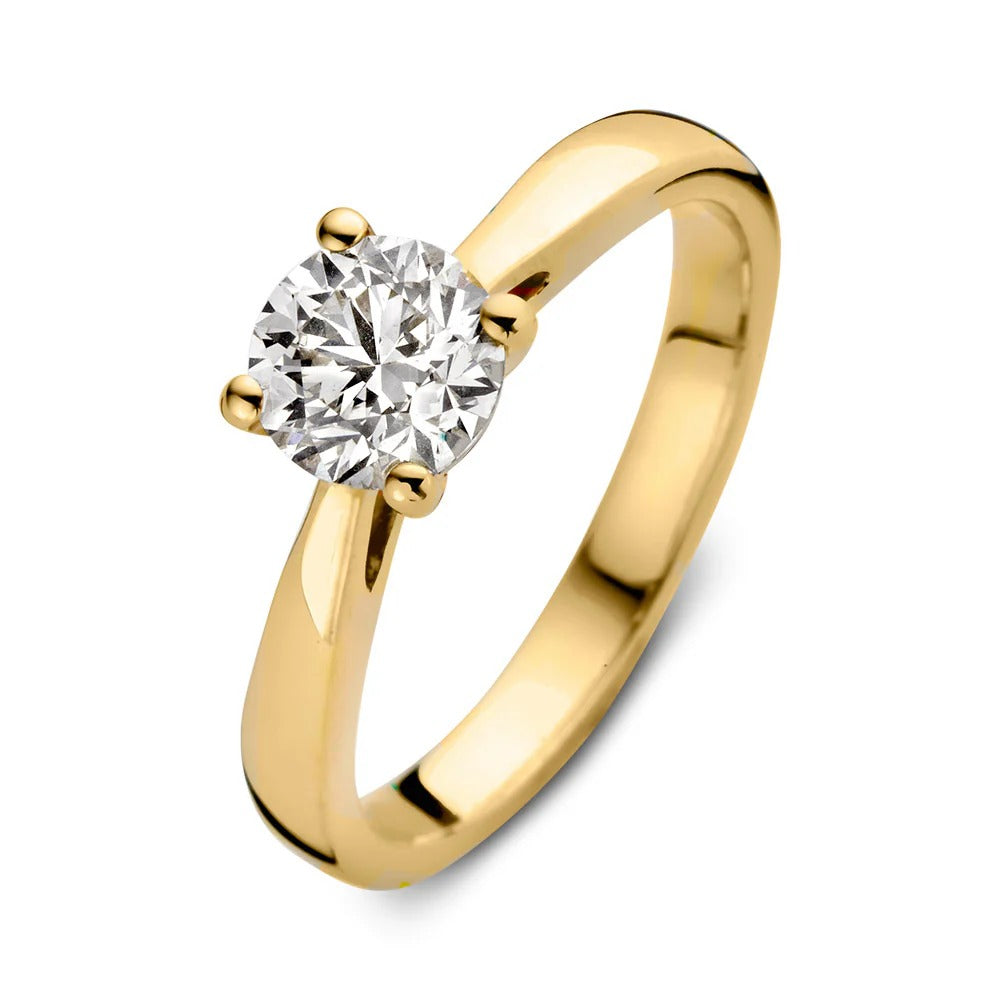 Anillo de oro amarillo con un diamante redondo de 1,00 quilate.