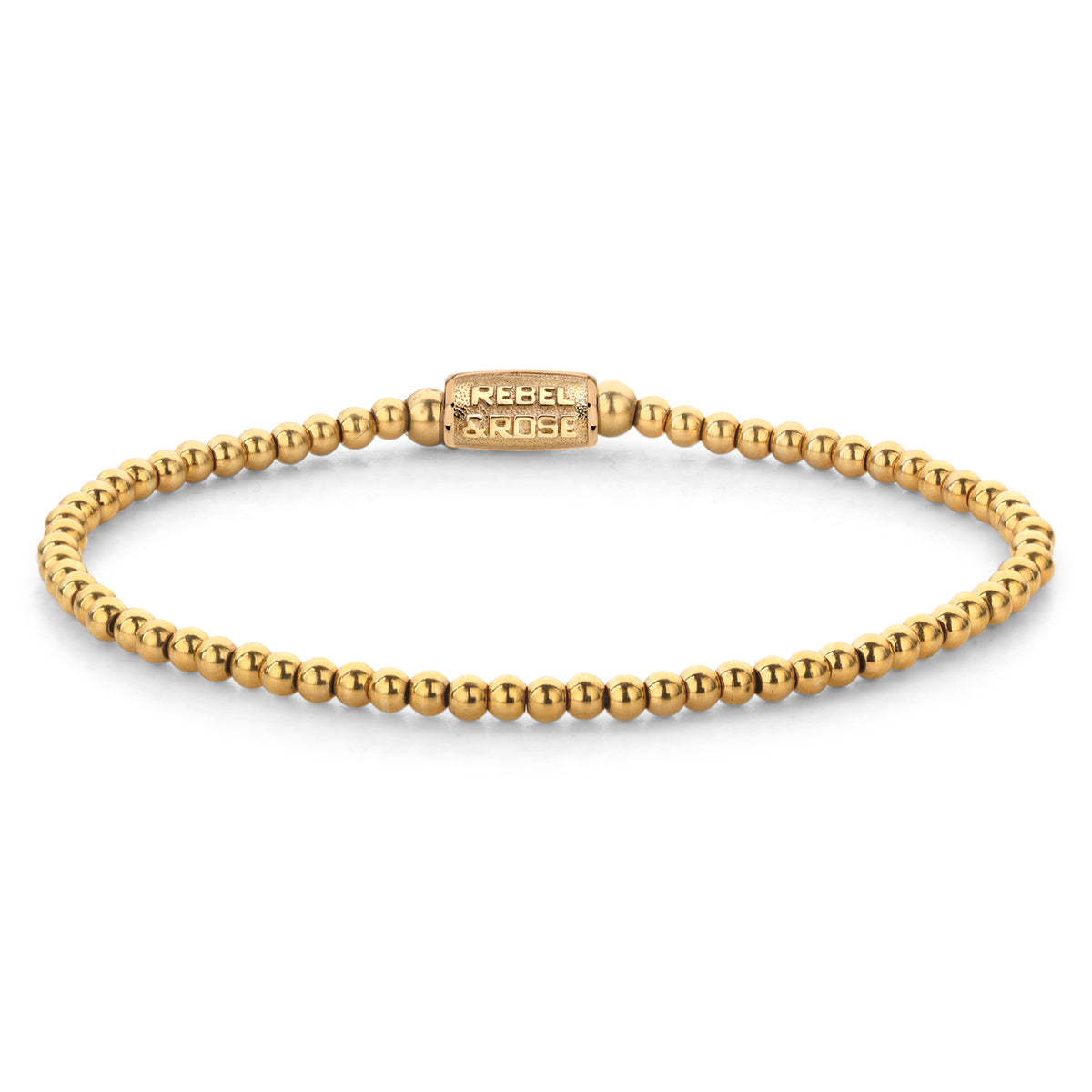 Pulsera de cuentas de oro amarillo de 3 mm con cierre decorativo.