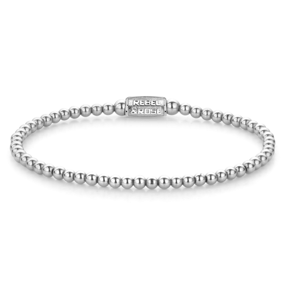 Pulsera de cuentas plateada de 3 mm para damas con cierre de metal.