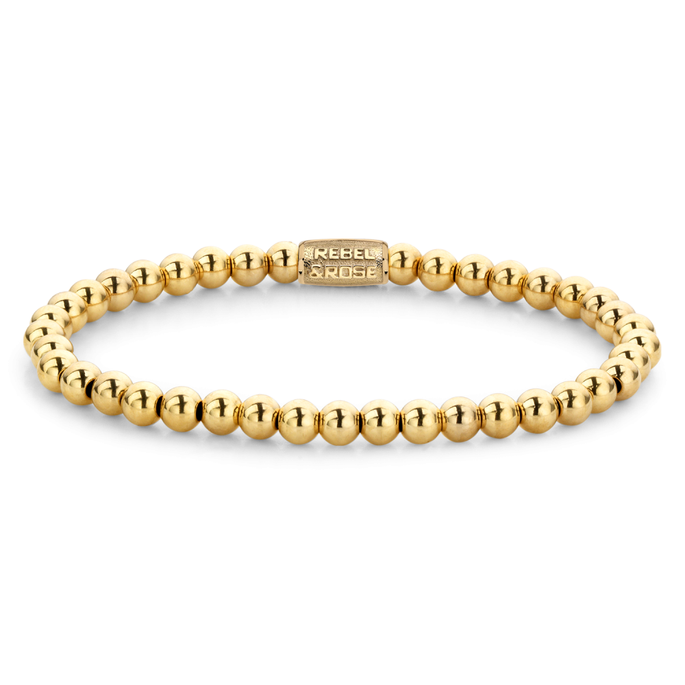 Pulsera de cuentas de 4 mm en oro amarillo con cierre de metal.