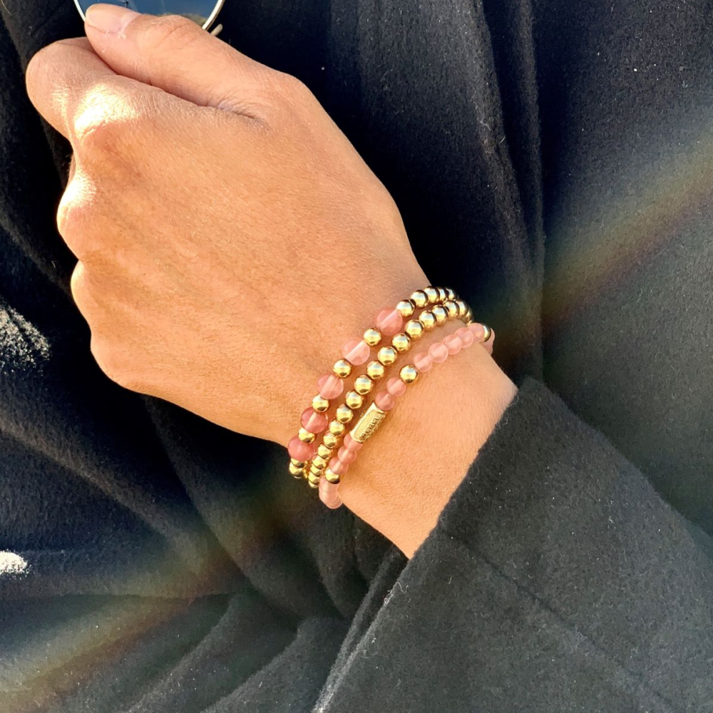 Pulsera de mujer de oro amarillo - 4mm - de cuentas