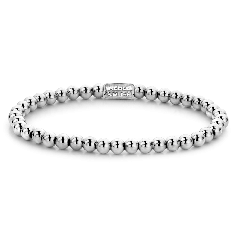 Pulsera de cuentas plateada de 4 mm para mujeres, con cuentas brillantes y un diseño sencillo.