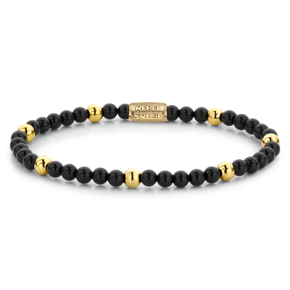 Pulsera de cuentas de 4 mm en oro amarillo ionizado y cuentas negras.