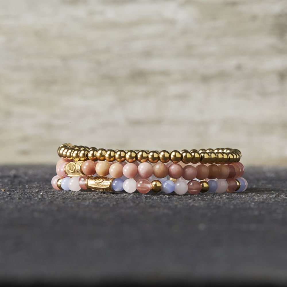 Vibras de Verano Rosa - chapado en oro amarillo de 18 quilates - 4mm - pulsera de mujer