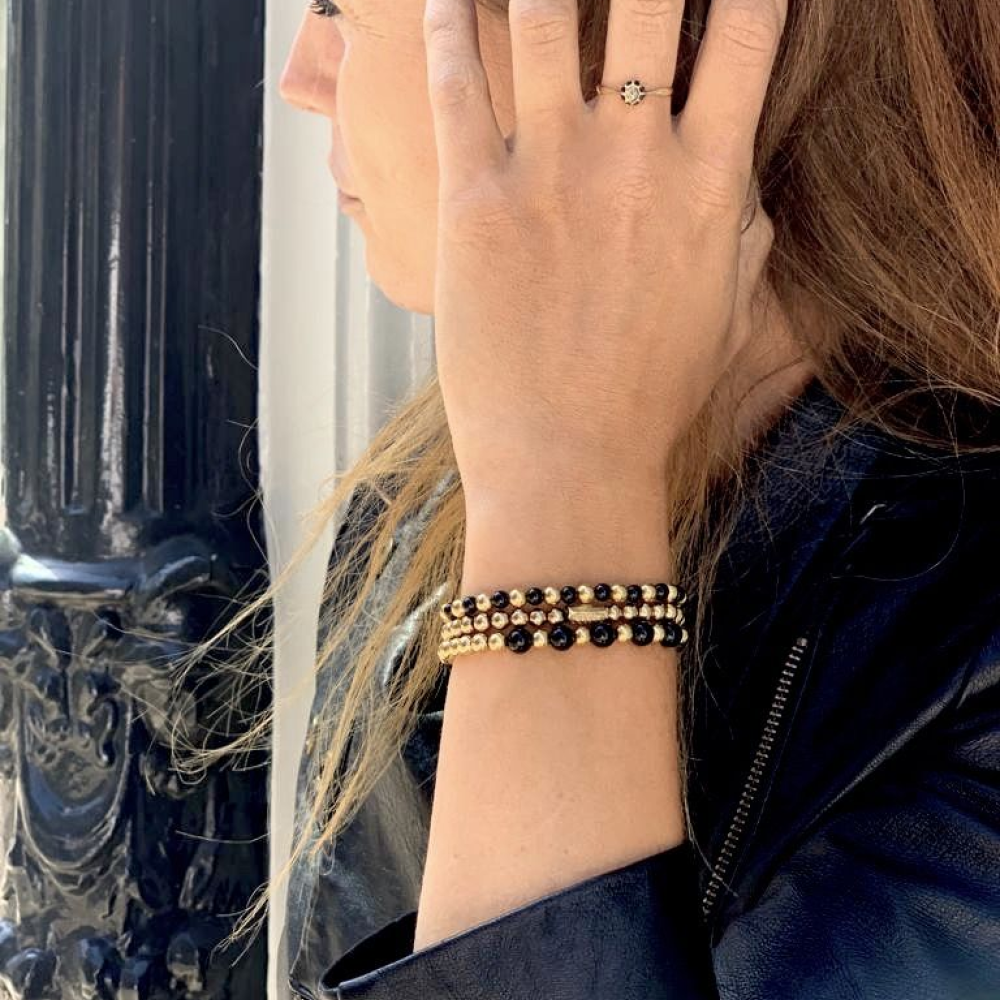 Mix Black Madonna - chapado en oro amarillo - 4mm - pulsera de mujer