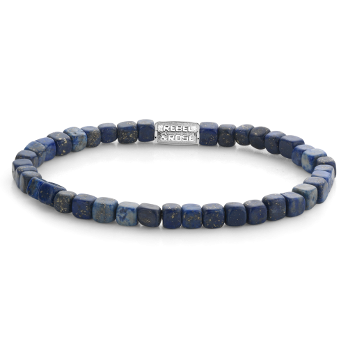Pulsera de cuentas de lapislázuli de 4 mm para hombre, con cuentas en tonos azules y detalles en plata.