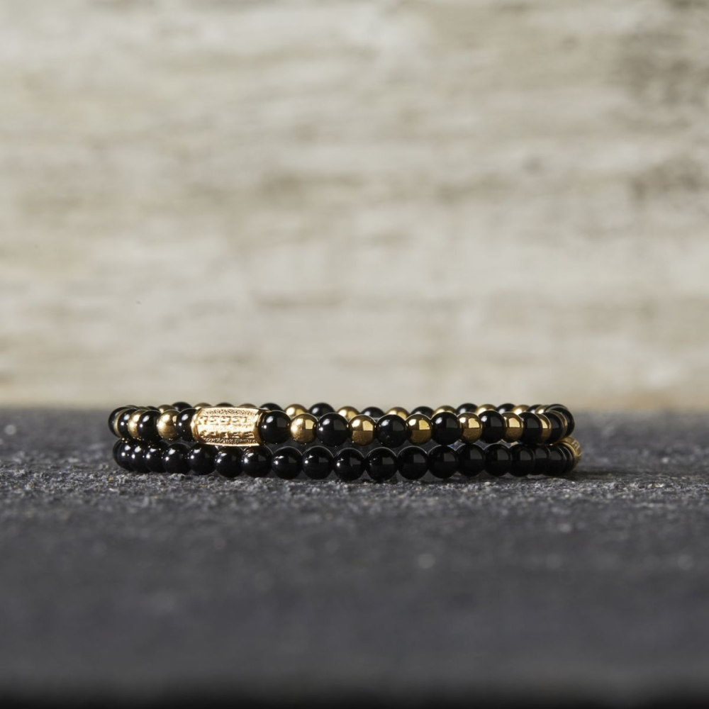 Pulsera de mujer de cuentas oro - 4mm - Black Velvet Gold