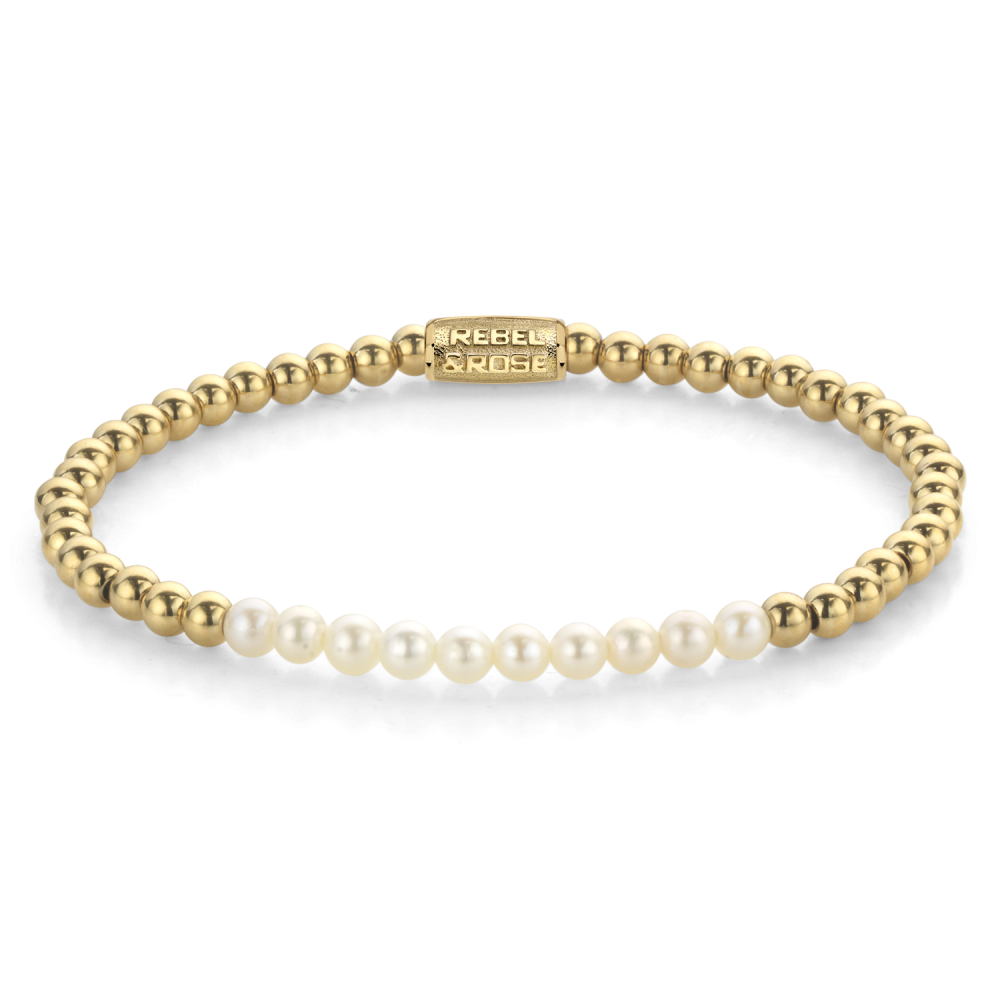 Pulsera de perlas y bolas doradas de 4 mm, con un diseño delicado y brillante.
