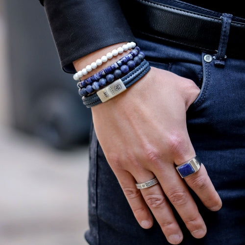 Pulsera de hombre de cuero Twisted 925 Navy