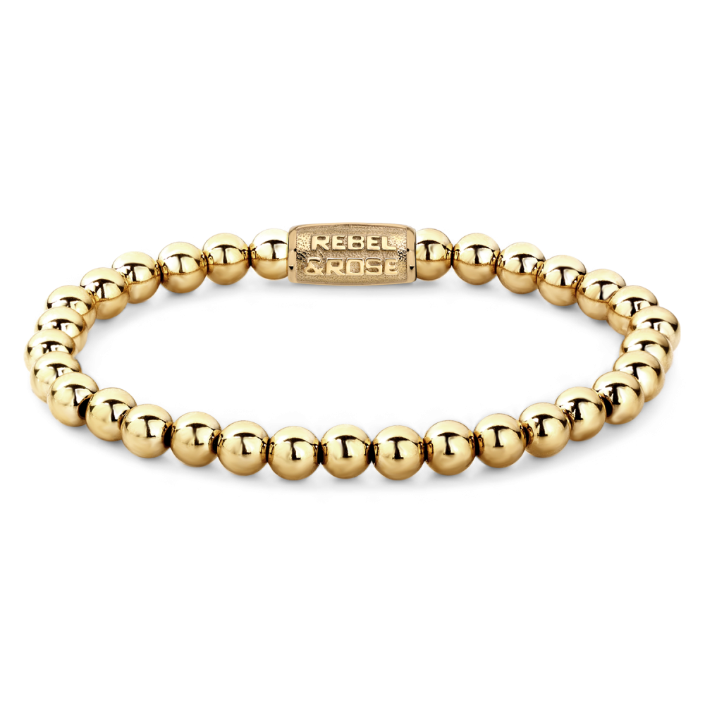 Pulsera de perlas de 6 mm en oro amarillo con cierre rectangular.