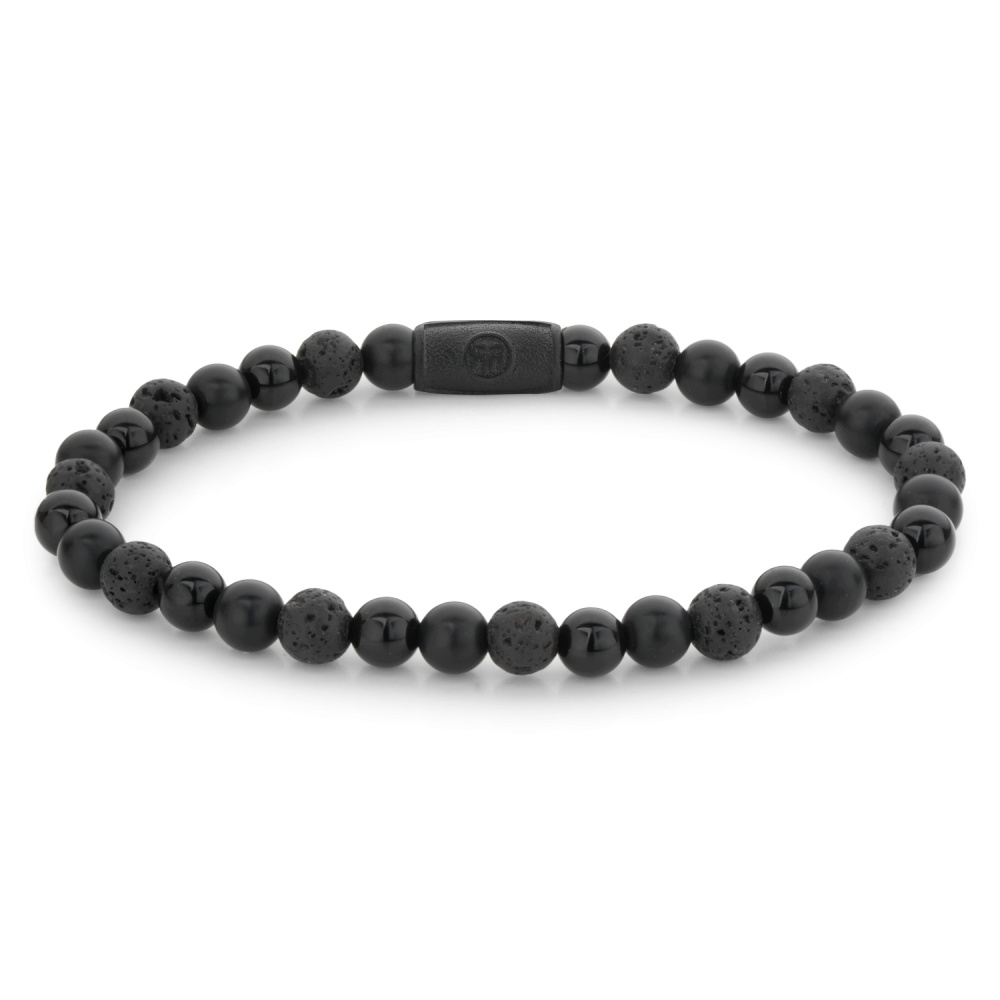 Pulsera de cuentas negra de 6 mm para hombre, con cuentas de lava y acabado mate.