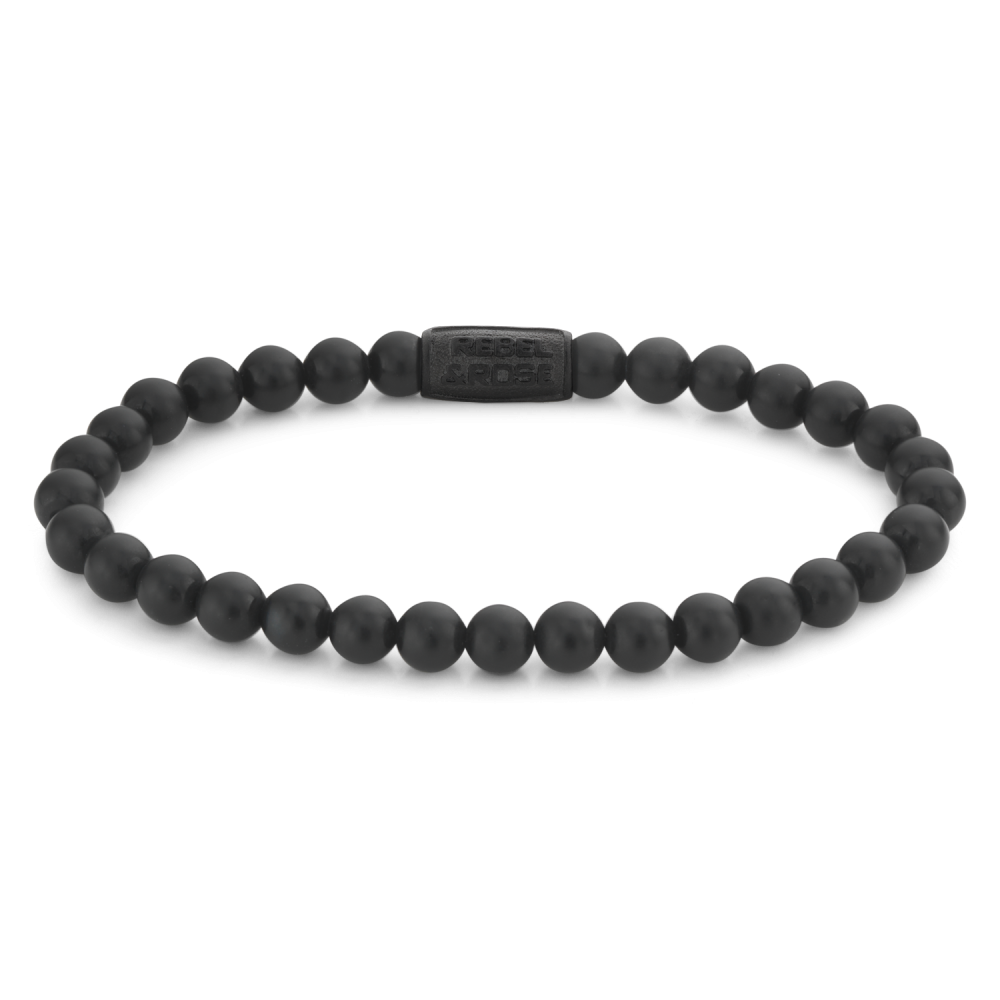 Pulsera de cuentas negra de 6 mm para hombre con acabado mate y cierre discreto.