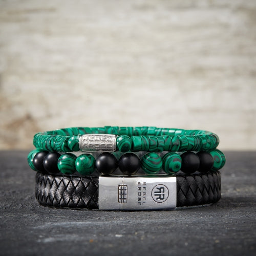 Pulsera de hombre de cuero trenzada plana 925 negra