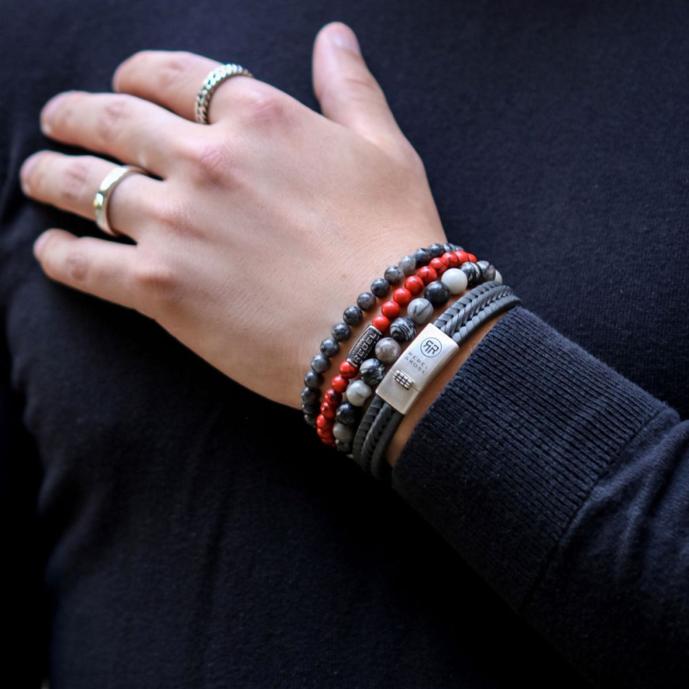 Grey Seduction Vintage - 6mm - Pulsera de hombre de cuentas