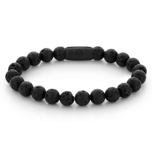 Pulsera de cuentas negra de 8 mm con cuentas de lava y cierre negro.