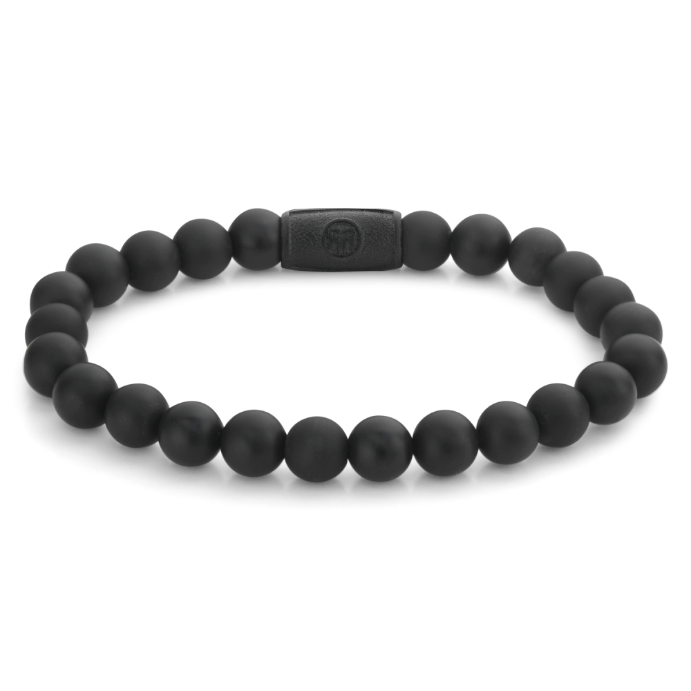Pulsera de cuentas negra mate de 8 mm para hombre con cierre de silicona.