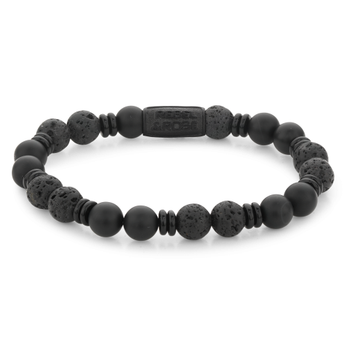 Pulsera de cuentas negra de 8 mm para hombre, con cuentas mate y de lava.