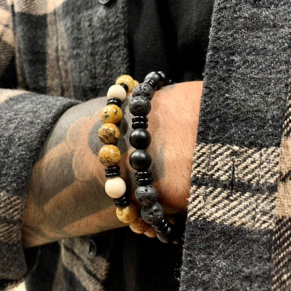 Pulsera de cuentas negra - 8mm - de hombre