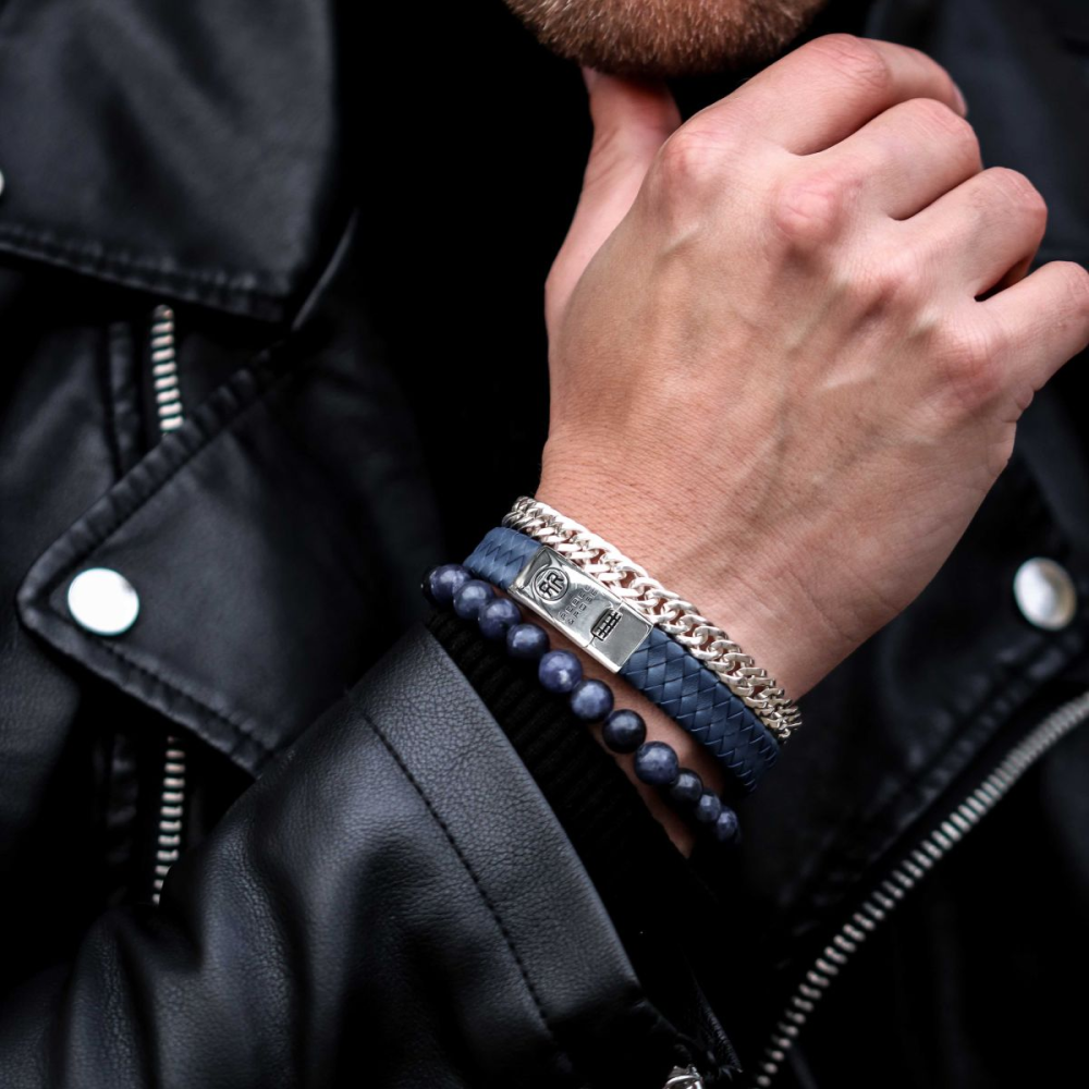 Pulsera de hombre vintage azul medianoche - 8mm - cuentas