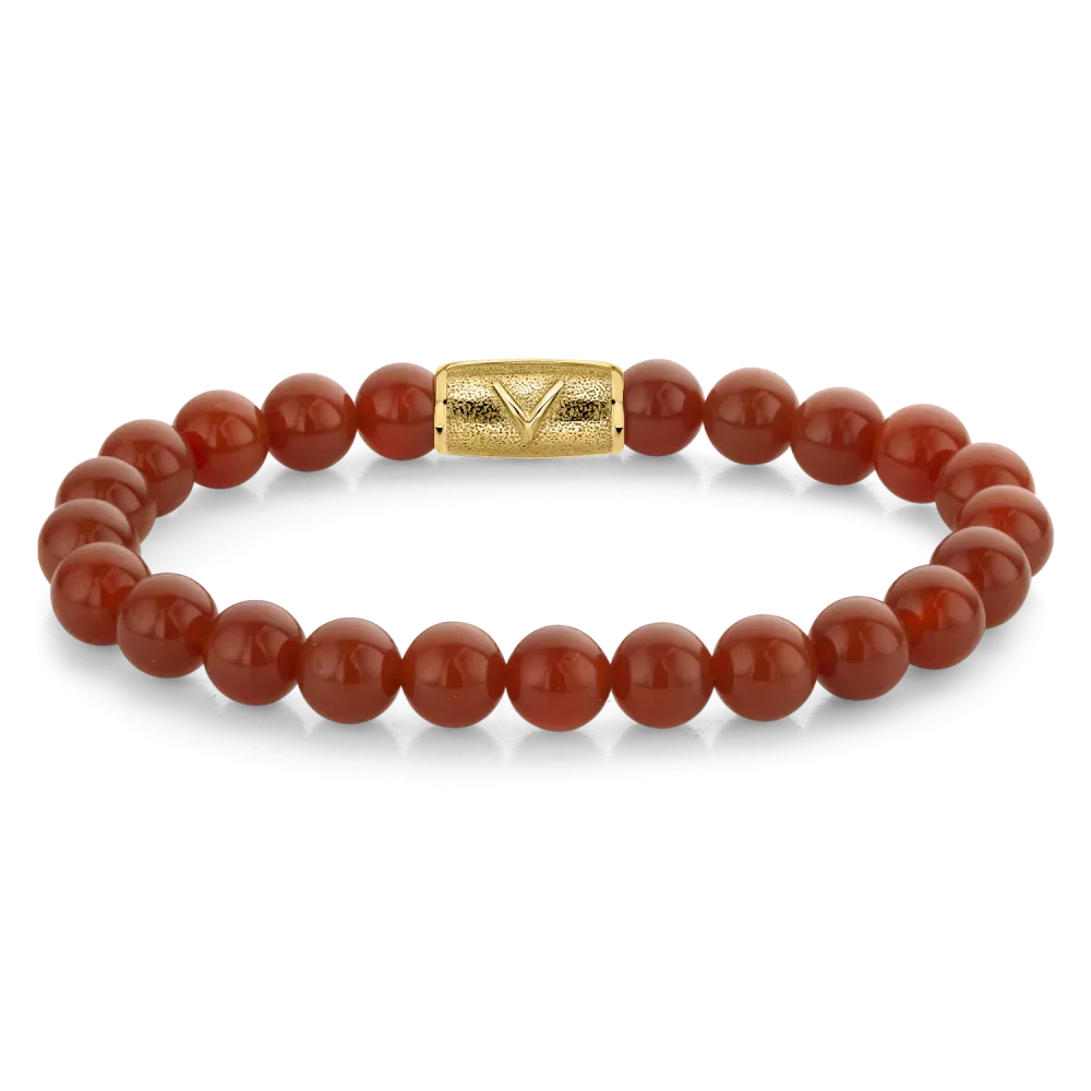 Pulsera de cuentas de ágata roja de 8 mm con cierre dorado.