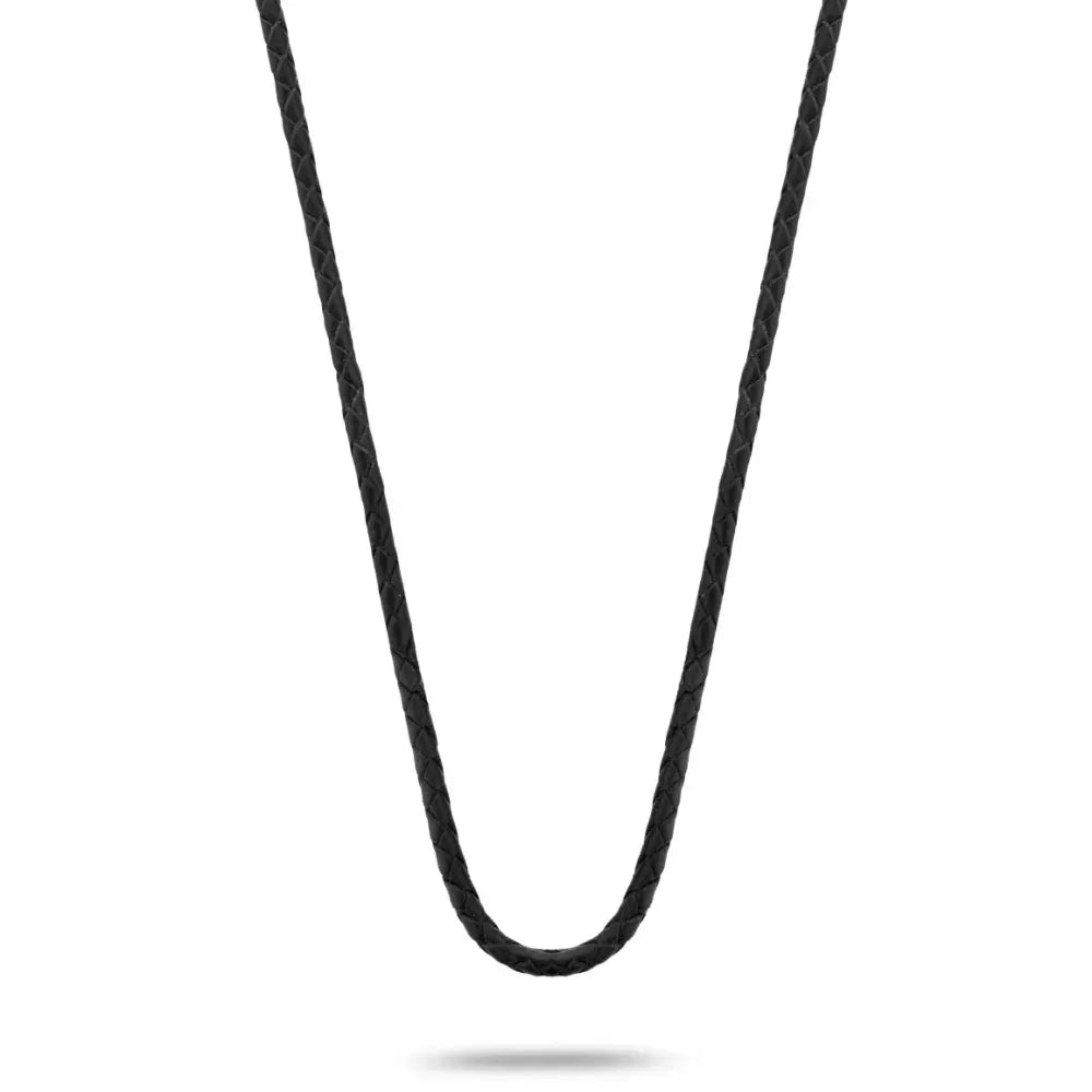 Collar de cuero negro de 55 cm con diseño liso y forma curva.