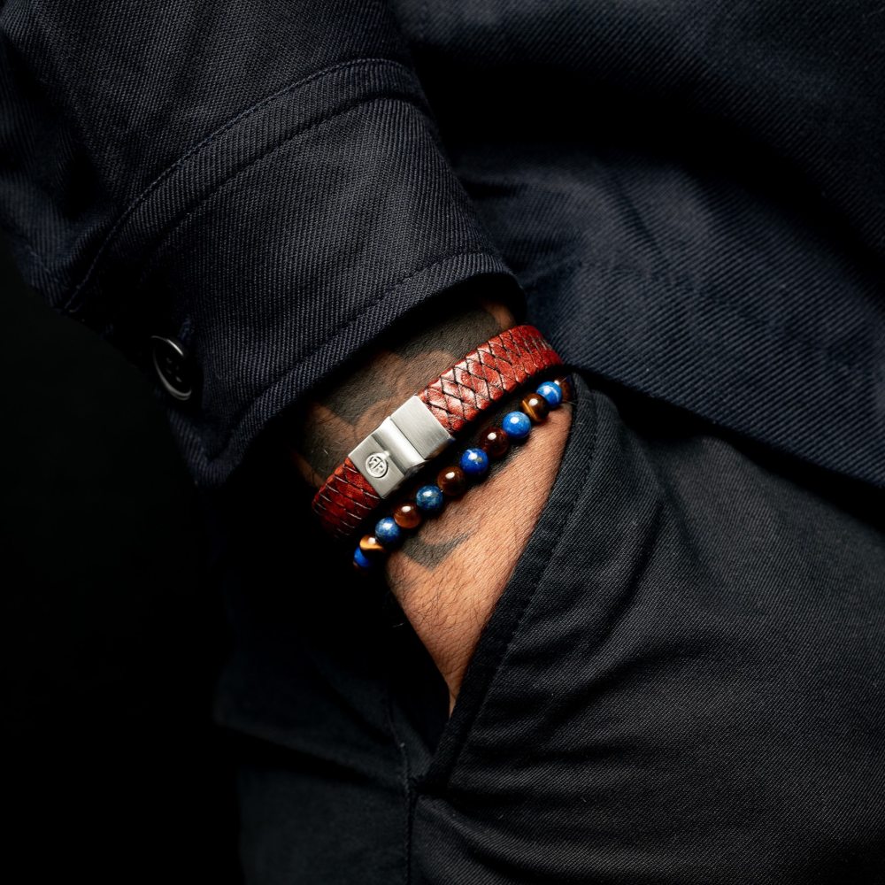 Pulsera de hombre de cuentas de Lapis Mix Tiger - 6mm