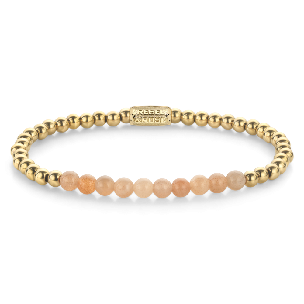 Pulsera de cuentas de oro amarillo con piedras de sol de 4 mm.
