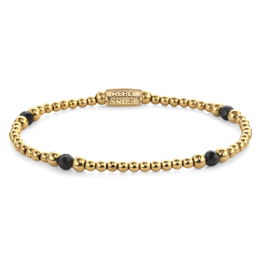 Pulsera de cuentas doradas con detalles en cuentas negras de 4 mm.