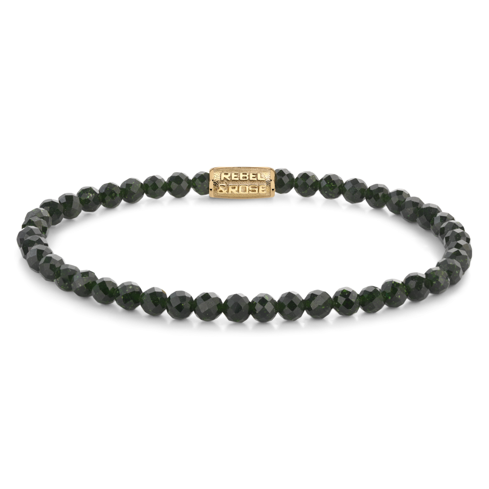 Pulsera de cuentas verdes de 4 mm con detalle dorado en el centro.