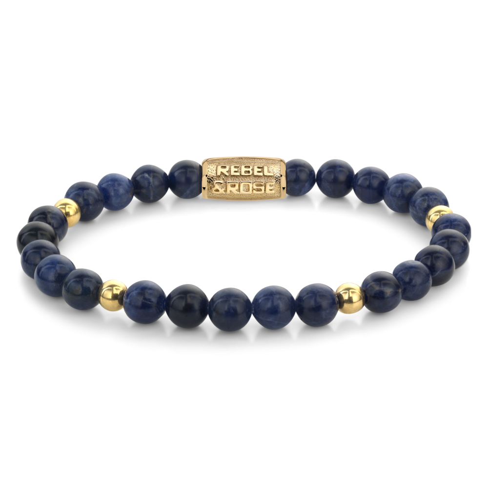 Pulsera de cuentas en azul medianoche con detalles en oro amarillo ionizado de 18 ct.