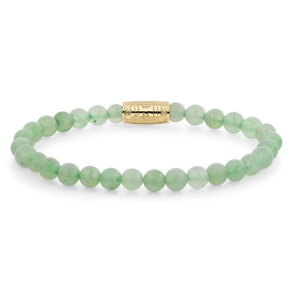 Pulsera de cuentas verde botella de 6 mm con cierre de oro amarillo.