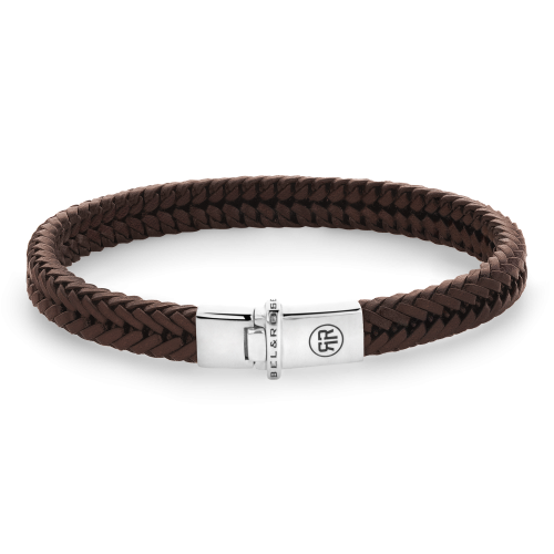 Pulsera de cuero trenzada en color cognac con cierre plateado.
