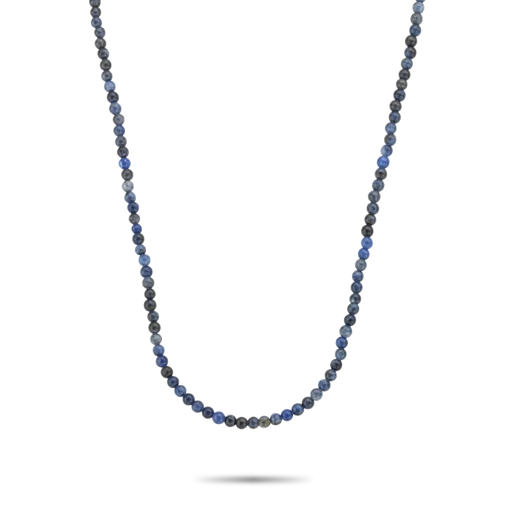Collar azul medianoche de 4 mm con cuentas brillantes en tonos azules y plateados, de 55 cm.