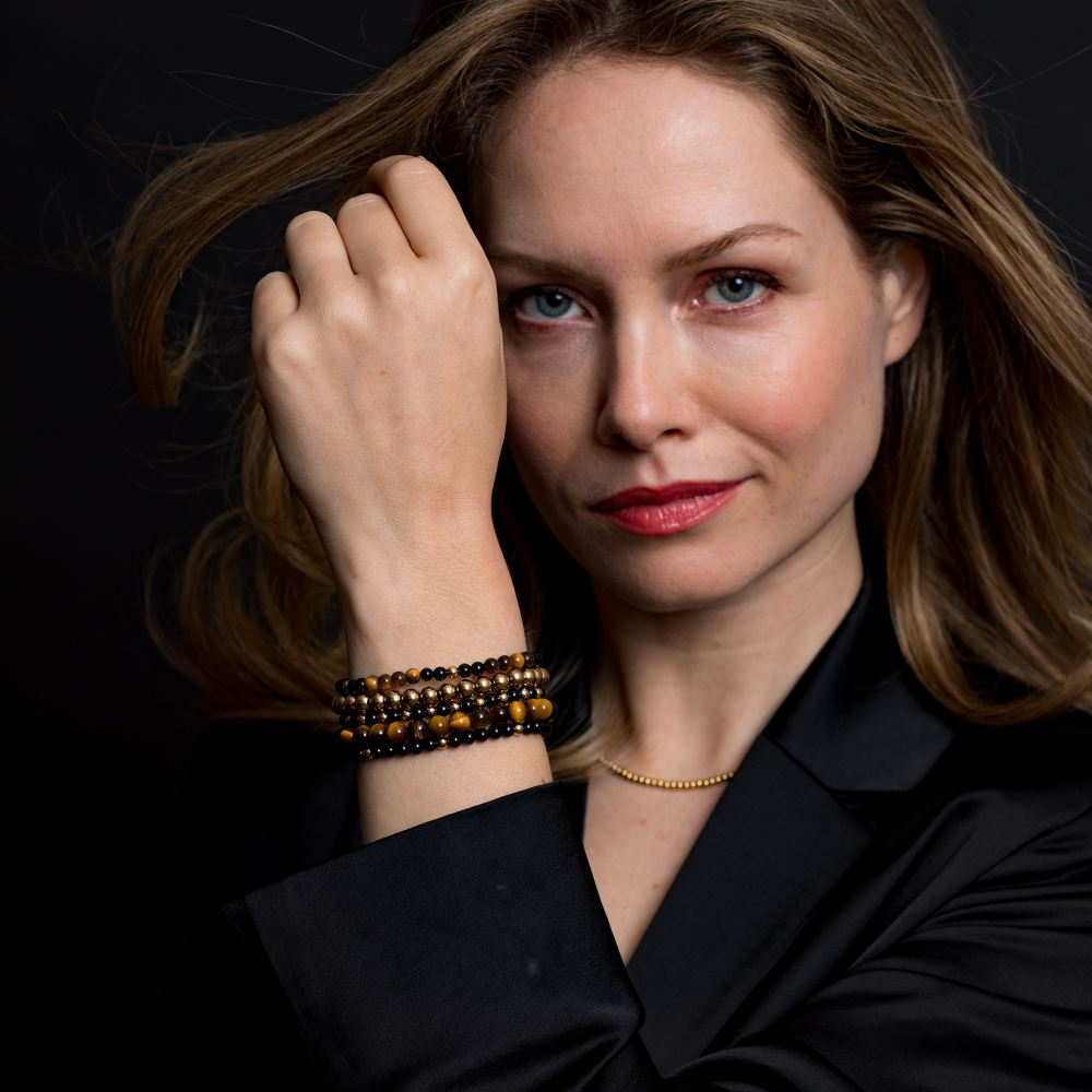 Mix Tiger Black - chapado en oro amarillo - 4mm - pulsera de mujer