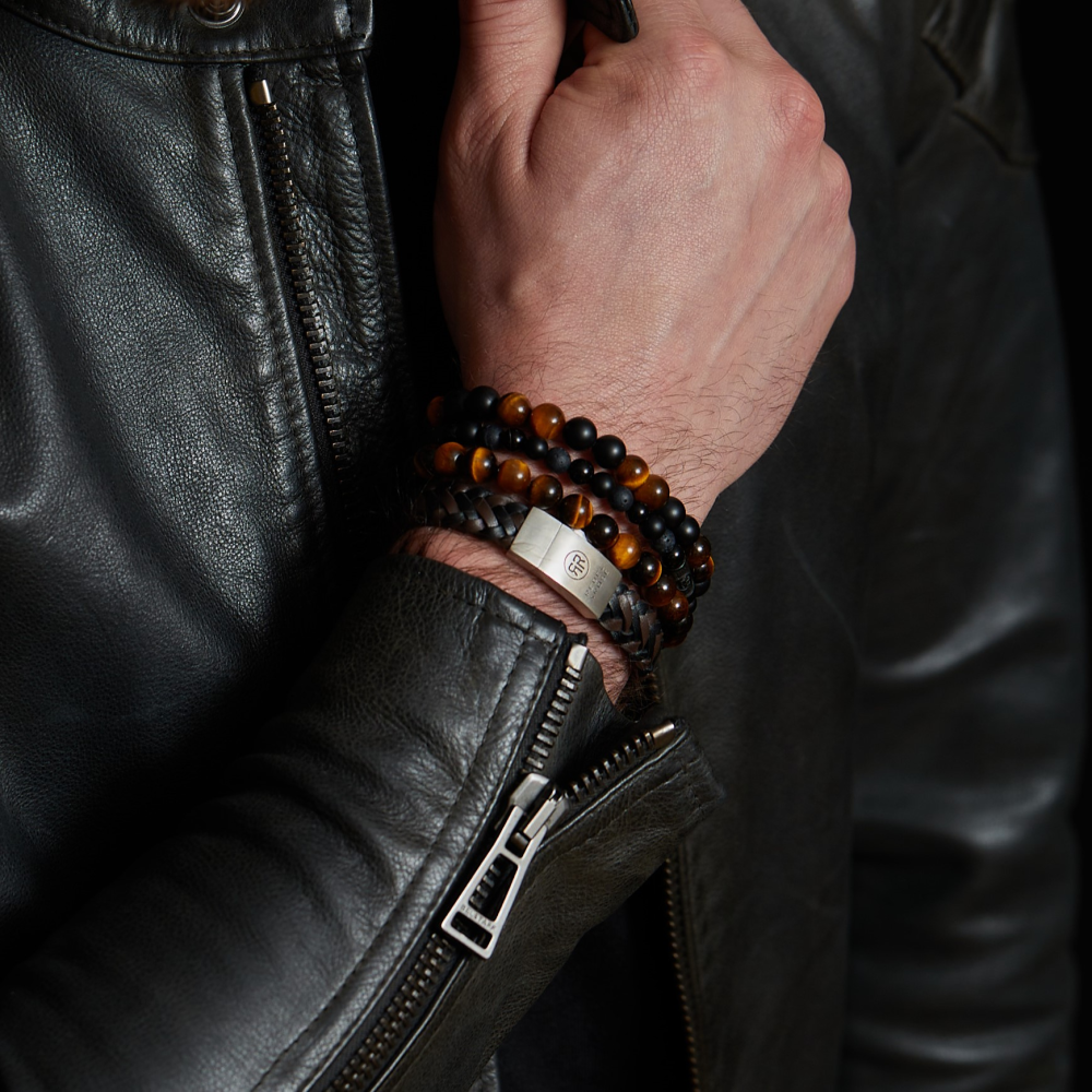 Black Rocks - All-Black - 6mm - Pulsera de hombre de cuentas