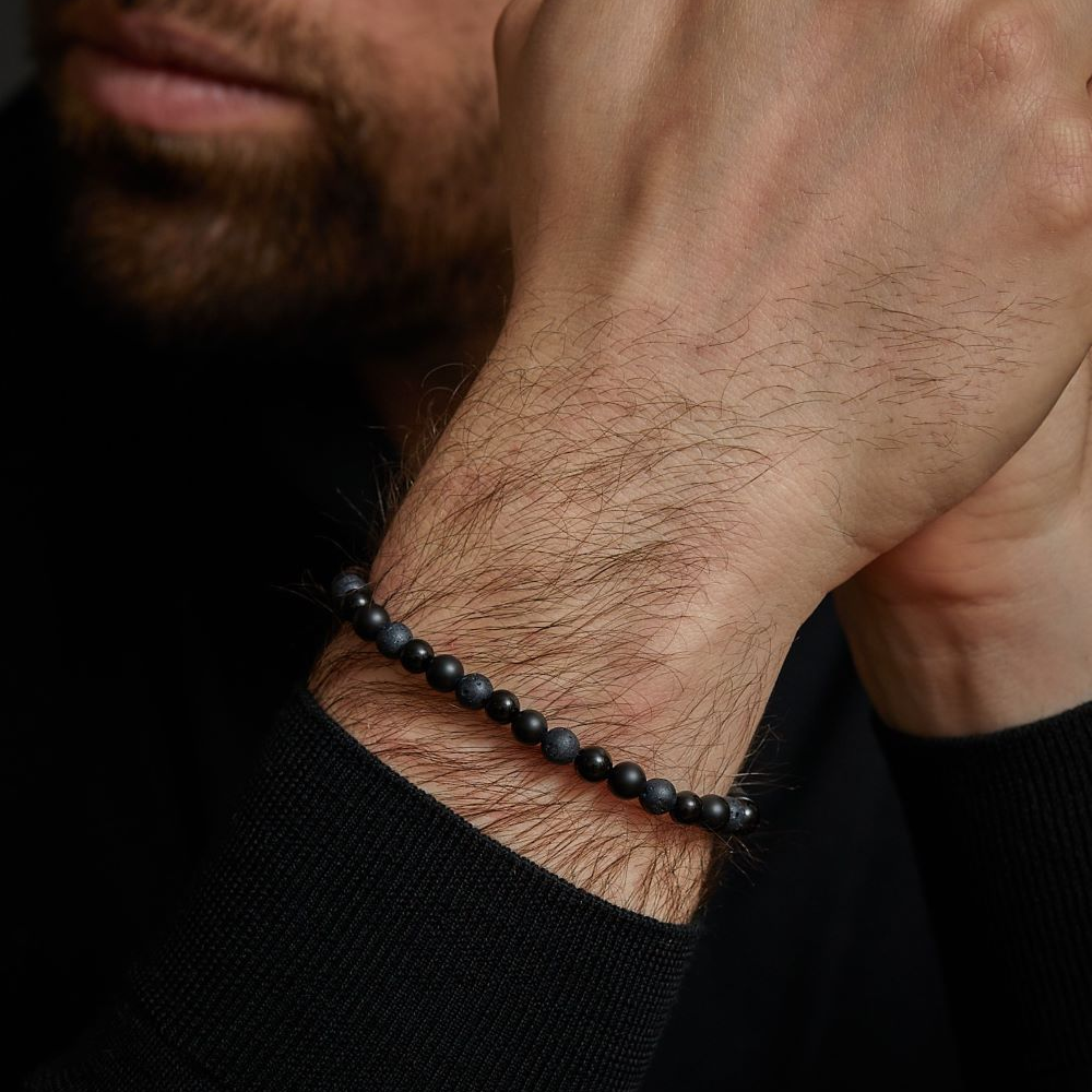 Black Rocks - All-Black - 6mm - Pulsera de hombre de cuentas