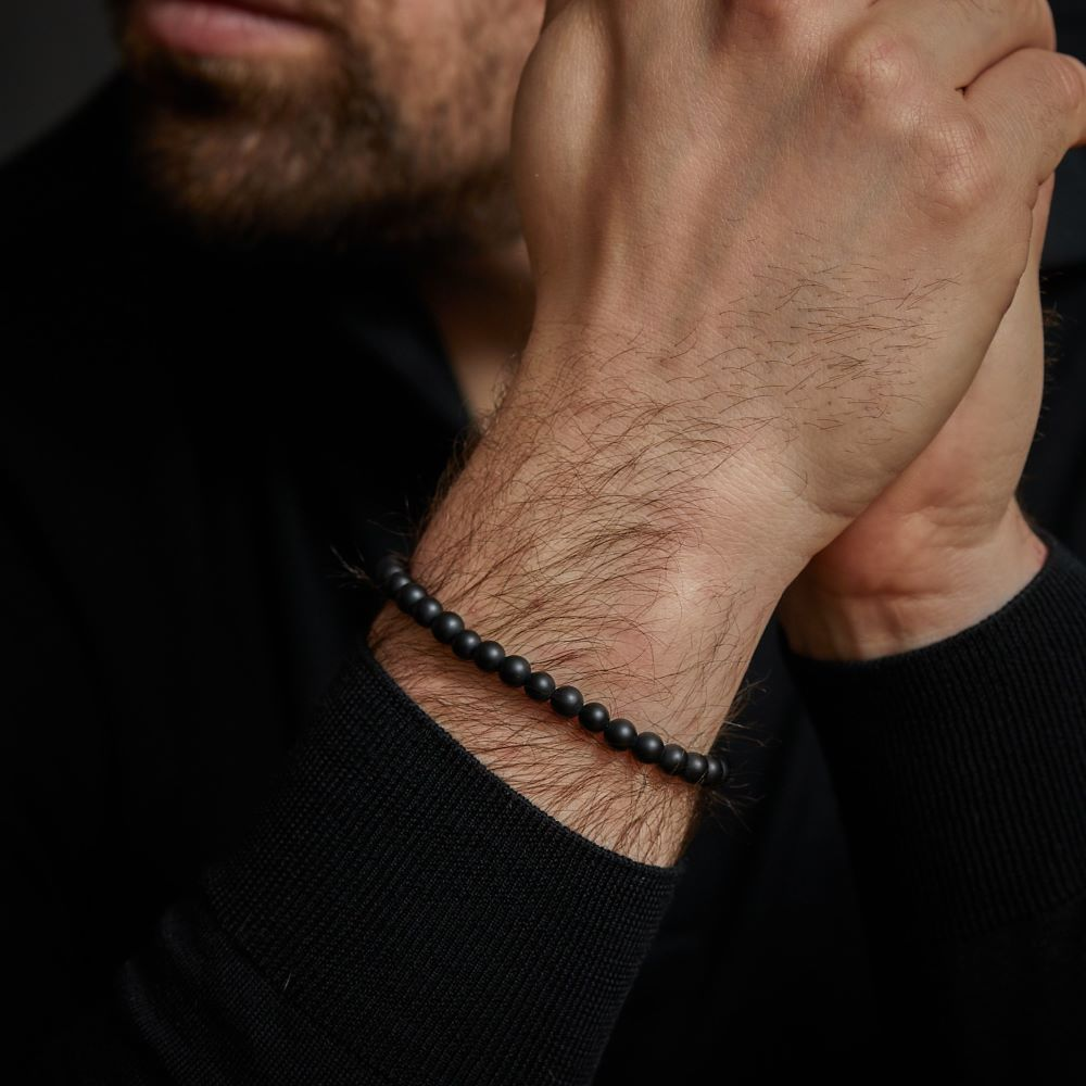 Mad Panther - Todo Negro - 6mm - Pulsera de Hombre de Cuentas