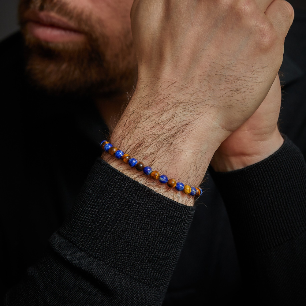 Pulsera de hombre de cuentas de Lapis Mix Tiger - 6mm
