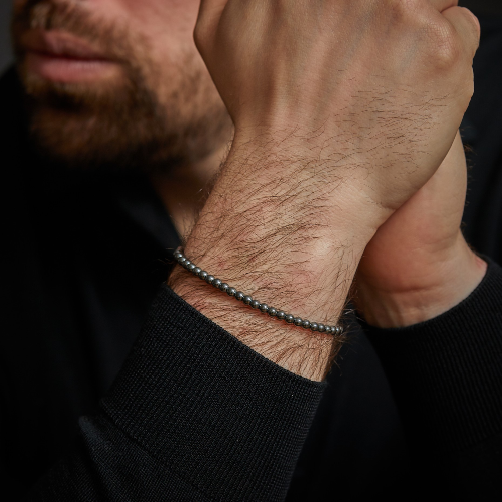 Brillo Plata Gris - 4mm - Pulsera de Hombre de Perlas