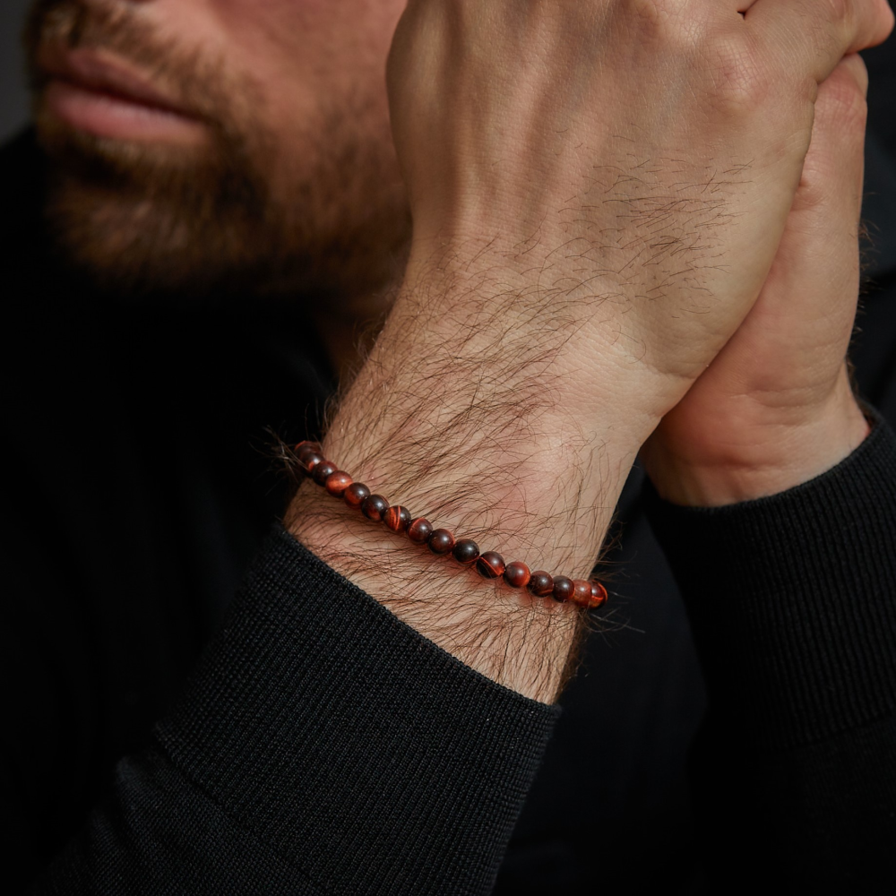 Tiger Red Vintage - 6mm - Pulsera de hombre de cuentas