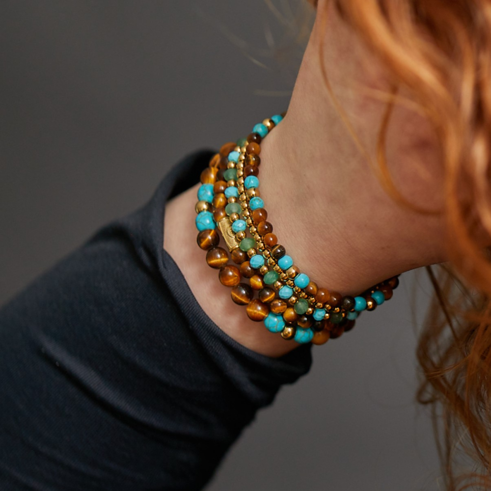 Pulsera de mujer chapada en oro amarillo de 18 ct - 4mm - Blue Green Adventure