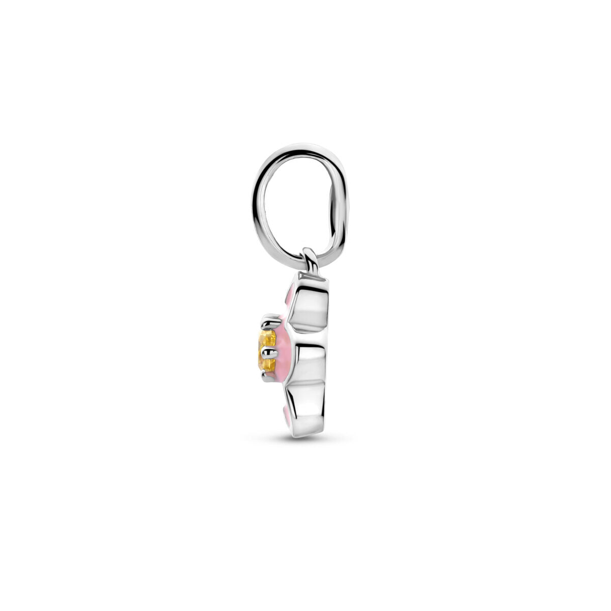 Colgante de plata con flor de esmalte y circonita amarilla – 12 x 8 mm