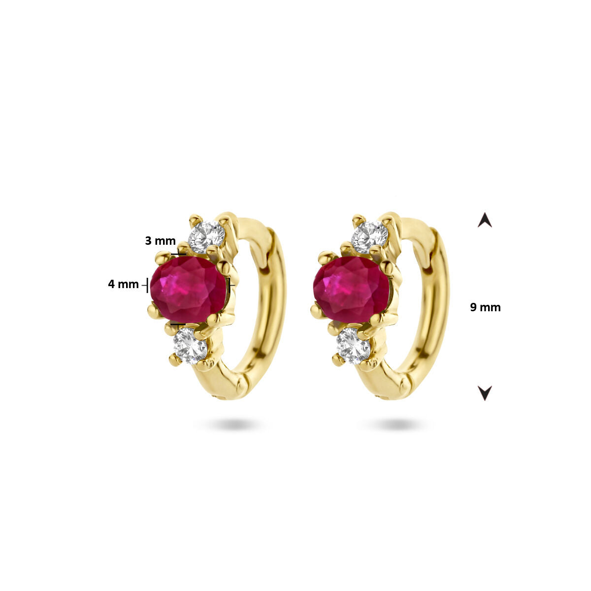 aros de rubí y diamante 0.10ct (2x0.05ct) h si 14K oro amarillo