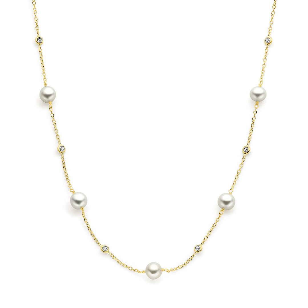 Gouden dames ketting parel en zirkonia 14K