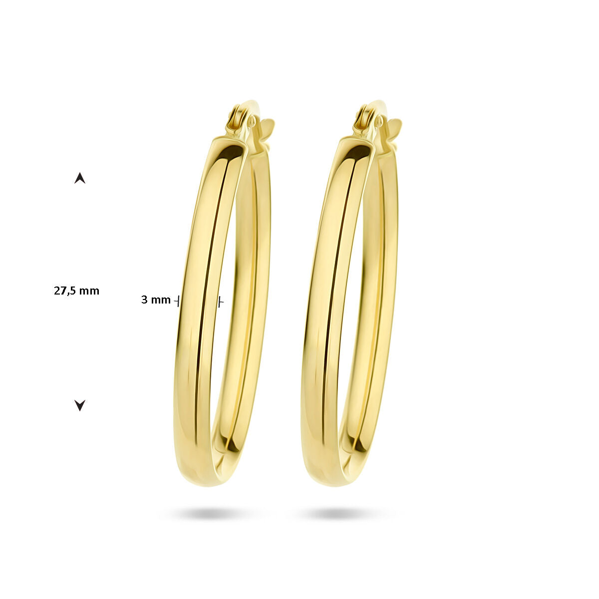 aros ovalados de media ronda tubo en oro amarillo de 14K