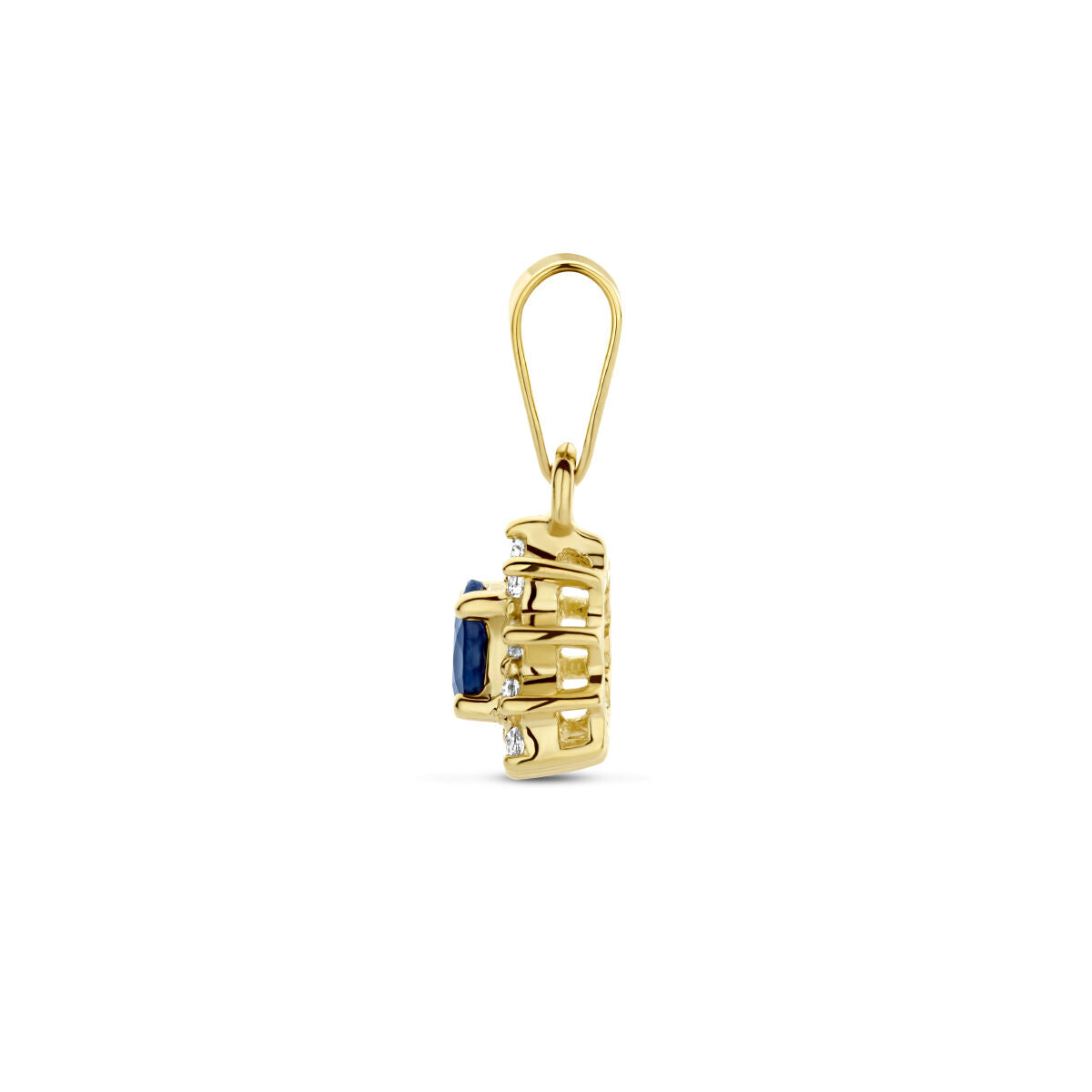 colgante zafiro y diamante 0.08 ct halo oro amarillo 14K
