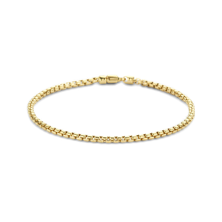 De Gouden armband heren venetiaans bol 2,5 mm 14K van Van der Kooij Collectie heeft een stijlvolle venetiaanse schakel en veilige sluiting, elegant gepresenteerd op een witte achtergrond.