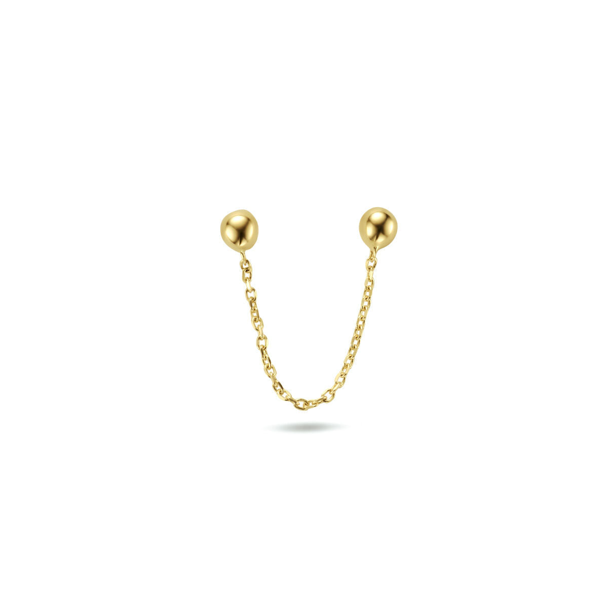 Pendientes de bola dobles en oro amarillo de 14K con cadena.