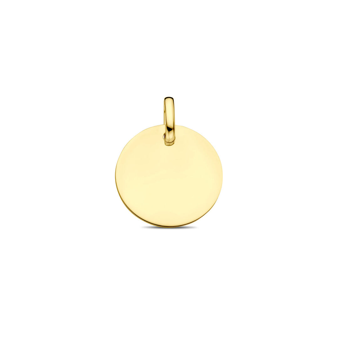 Geelgoudkleurige graveerhanger rond – 9k